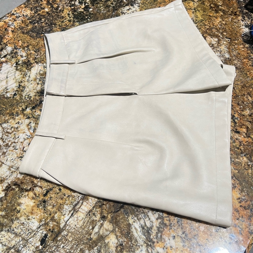 7 For All Mankind cream Faux Leather Shorts